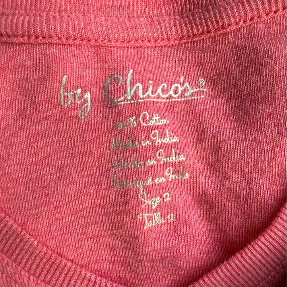 BUNDLE OF 2 Chico's Blue and Pink Short Sleeve Tees | Size 2 (L/12) - Picture 3 of 7